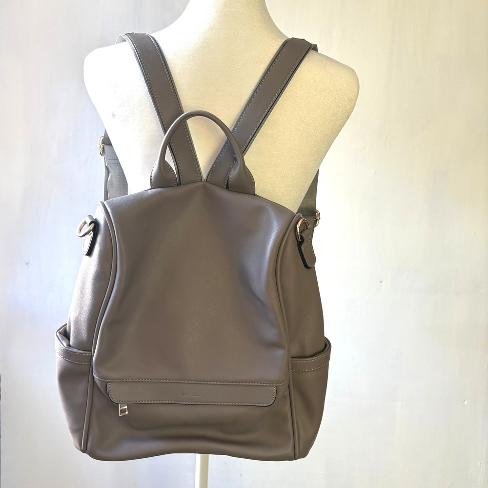 Cluci Gray Backpack Purse Convertible Shoulder Bag Handbag Faux Leather